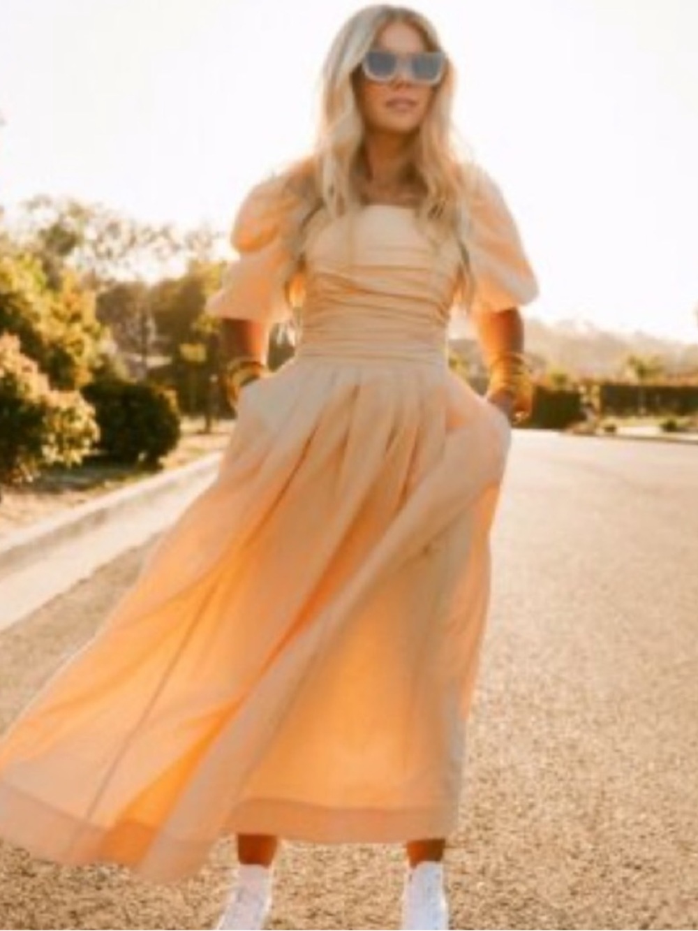 Free People Ain't She A Beaut Midi Dress Vintage Peach Butter Yellow Size Small